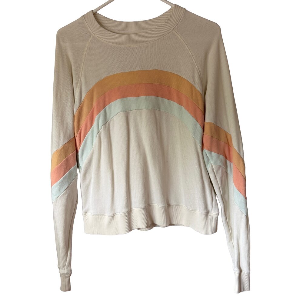 Faherty Women's Beige Orange Blue Stripe Cotton Sweatshirt Medium